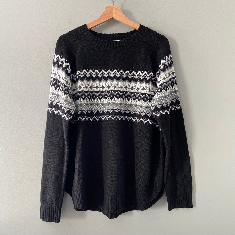 SO Fair Isle Sweater Size 1X Black, White, Grey